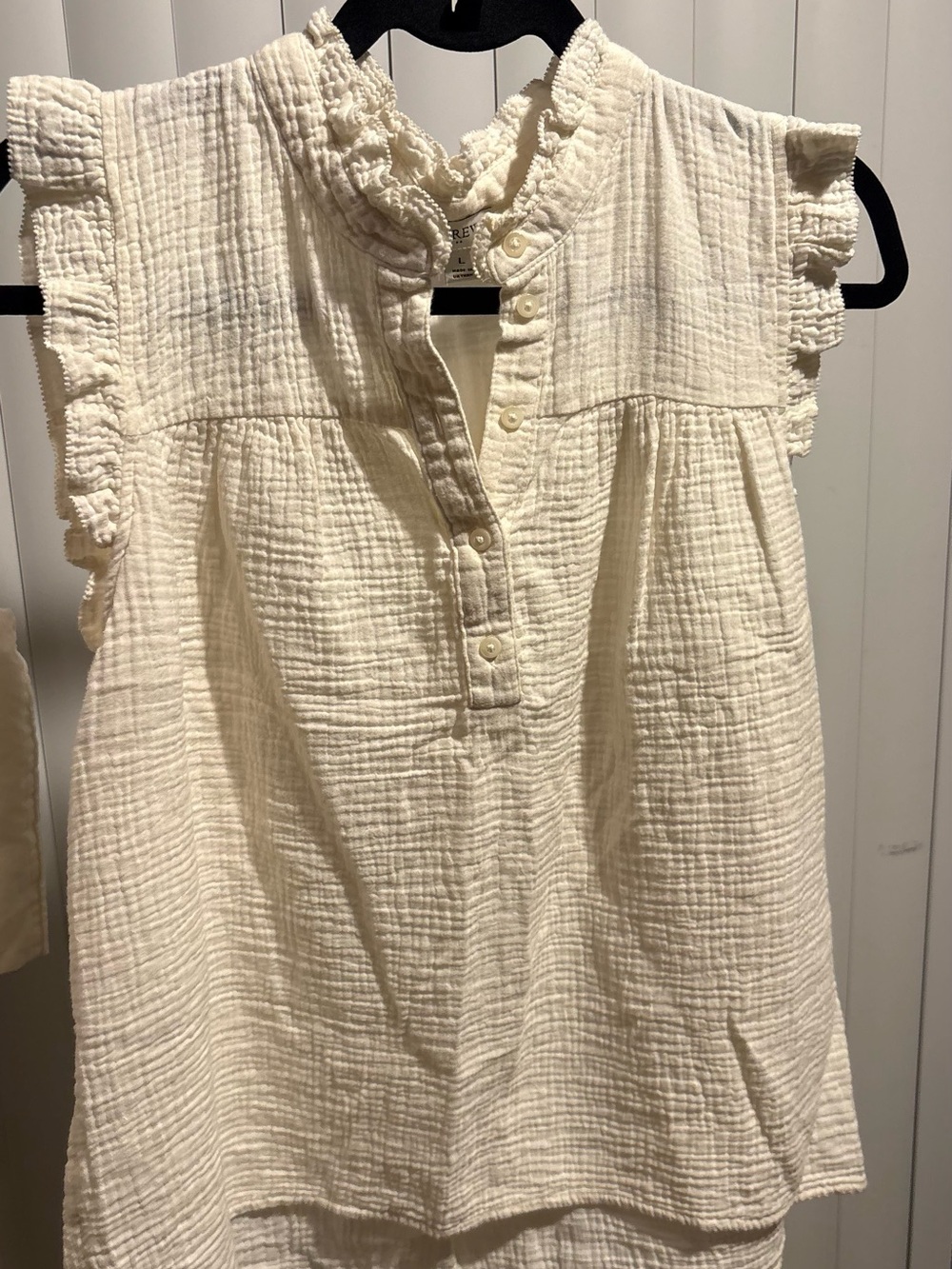 J. Crew Cream Gauze Ruffle Sleeve Button-Front Top